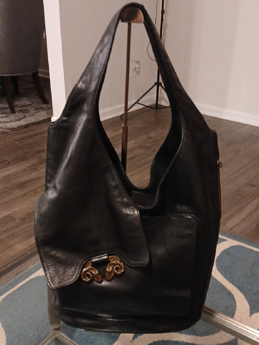 Derek Lam Black Leather Shoulder Hobo with Gold Hardware
